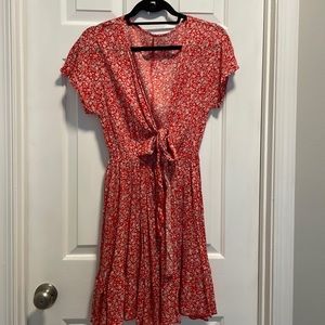 Red floral cutout dress